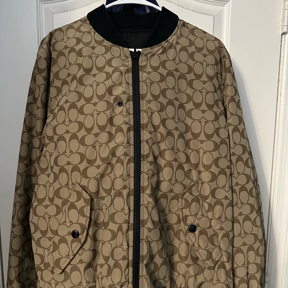 Men's Tan Patterned Jacket coach C’s logo / reversible  jacket in black - Picture 1 of 7